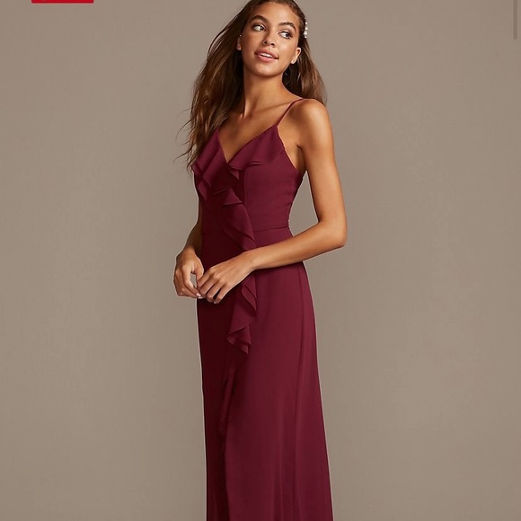 Ruffle Spaghetti Strap Chiffon Dress w/Slit - Sz 0 - Picture 1 of 13